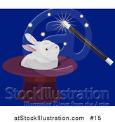 Vector Illustration of a Magician Using a Magic Wand to Make a White Rabbit Appear in a Hat by AtStockIllustration