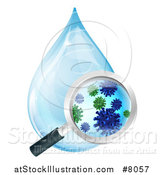 Vector Illustration of a Magnifying Glass Discovering Microscopic Bacteria in a Water Drop by AtStockIllustration
