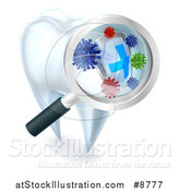 Vector Illustration of a Magnifying Glass over a Tooth, Displaying Bacteria and a Shield by AtStockIllustration