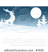 Vector Illustration of a Majestic Buck Deer in a Hilly Winter Landscape Under a Full Moon at Night by AtStockIllustration