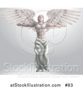Vector Illustration of a Majestic Male Guardian Archangel with Arms and Wings Stretched Out, Looking up at Heaven by AtStockIllustration