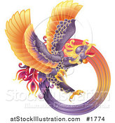 Vector Illustration of a Majestic Oriental Purple Phoenix by AtStockIllustration
