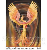 Vector Illustration of a Majestic Phoenix Firebird Stretching Its Wings over a Fiery Background by AtStockIllustration