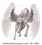 Vector Illustration of a Majestic White Winged Horse Pegasus Flying Forward by AtStockIllustration