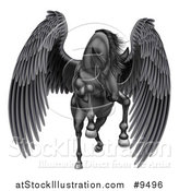 Vector Illustration of a Majestic Winged Black Horse Pegasus Flying Forward by AtStockIllustration