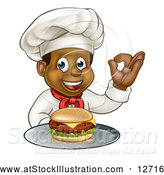 Vector Illustration of a Male Chef Holding a Cheeseburger on a Tray and Gesturing Perfect by AtStockIllustration