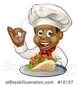 Vector Illustration of a Male Chef Holding a Souvlaki Kebab Sandwich on a Tray and Gesturing Perfect by AtStockIllustration