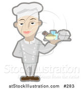 Vector Illustration of a Male Chef Serving a Platter of Food by AtStockIllustration