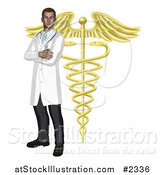 Vector Illustration of a Male Doctor with a Golden Caduceus Symbol by AtStockIllustration