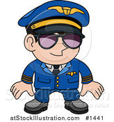 Vector Illustration of a Male Pilot in a Blue Uniform, Wearing Shades and Standing Proud by AtStockIllustration