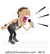 Vector Illustration of a Male Rock Star Vocalist Singing and Performing During a Concert by AtStockIllustration