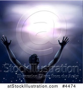 Vector Illustration of a Man in Worship, Holding His Arms up to a Purple Sky by AtStockIllustration