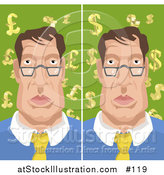 Vector Illustration of a Man with Backgrounds of Euro Pounds and Dollars by AtStockIllustration