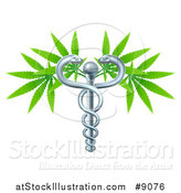 Vector Illustration of a Medical Marijuana Design with a Cannabis Plant Growing on a Silver Snake Caduceus by AtStockIllustration