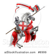 Vector Illustration of a Medieval Knight, Saint George, on a Rearing White Horse by AtStockIllustration
