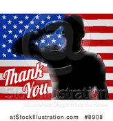 Vector Illustration of a Memorial Day Thank You Text with a Silhouetted Solder over an American Flag by AtStockIllustration