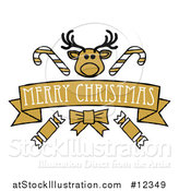 Vector Illustration of a Merry Christmas Banner with a Reindeer, Crackers and Candy Canes by AtStockIllustration
