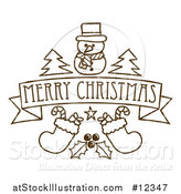 Vector Illustration of a Merry Christmas Banner with Holly Stockings Trees and a Snowman by AtStockIllustration