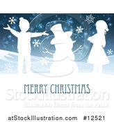 Vector Illustration of a Merry Christmas Greeting Featuring Happy Children Beside Snowman by AtStockIllustration