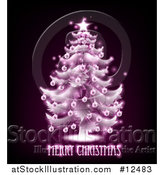 Vector Illustration of a Merry Christmas Greeting Under a Pink Glowing Tree on Black by AtStockIllustration