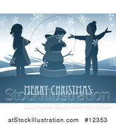 Vector Illustration of a Merry Christmas Greeting with Children and a Snowman by AtStockIllustration