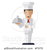 Vector Illustration of a Modern Design Male Chef Holding a Cloth Napkin and Cloche Platter by AtStockIllustration