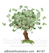 Vector Illustration of a Money Tree with Cash Falling off by AtStockIllustration