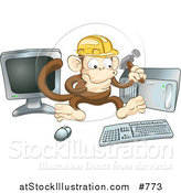 Vector Illustration of a Monkey in a Hardhat Working on a Computer to Construct a Website by AtStockIllustration