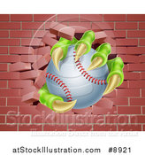 Vector Illustration of a Monster Claws Holding a Baseball and Breaking Through a Brick Wall by AtStockIllustration