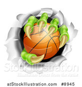 Vector Illustration of a Monster Claws Holding a Basketball and Ripping Through a Wall by AtStockIllustration