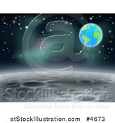 Vector Illustration of a Moon Landscape with Earth and Stars in the Background by AtStockIllustration