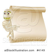 Vector Illustration of a Mummy Pointing to a Halloween Scroll Sign by AtStockIllustration