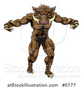 Vector Illustration of a Muscular Aggressive Boar Man Mascot Attacking by AtStockIllustration