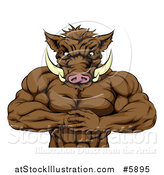 Vector Illustration of a Muscular Aggressive Boar Man Mascot Gesturing Bring It by AtStockIllustration