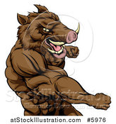 Vector Illustration of a Muscular Aggressive Boar Man Punching by AtStockIllustration