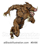 Vector Illustration of a Muscular Aggressive Boar Mascot Running Upright by AtStockIllustration