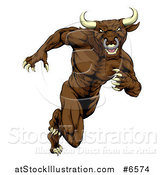 Vector Illustration of a Muscular Aggressive Brown Bull Man Mascot Sprinting Upright by AtStockIllustration