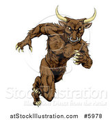 Vector Illustration of a Muscular Aggressive Bull Man Mascot Running Upright by AtStockIllustration
