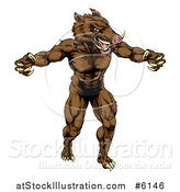 Vector Illustration of a Muscular Aggressive Clawed Boar Man Mascot Attacking by AtStockIllustration