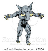 Vector Illustration of a Muscular Aggressive Elephant Mascot Standing Upright by AtStockIllustration