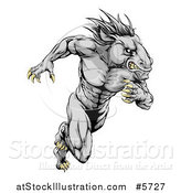 Vector Illustration of a Muscular Aggressive Gray Stallion Horse Man Running by AtStockIllustration
