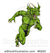 Vector Illustration of a Muscular Aggressive Green Dragon Man Mascot Running Upright by AtStockIllustration