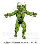 Vector Illustration of a Muscular Aggressive Green Dragon Man Mascot Walking Upright by AtStockIllustration