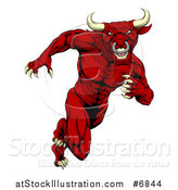 Vector Illustration of a Muscular Aggressive Red Bull Man Monster Sprinting Upright by AtStockIllustration
