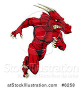 Vector Illustration of a Muscular Aggressive Red Dragon Man Mascot Running Upright by AtStockIllustration