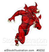 Vector Illustration of a Muscular Aggressive Red Welsh Dragon Man Mascot Sprinting Upright by AtStockIllustration