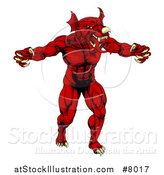Vector Illustration of a Muscular Aggressive Red Welsh Dragon Man Mascot Walking Upright by AtStockIllustration