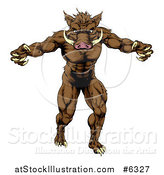 Vector Illustration of a Muscular Angry Brown Boar Man with Claws by AtStockIllustration