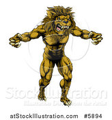 Vector Illustration of a Muscular Angry Lion Man Roaring with Claws Bared by AtStockIllustration