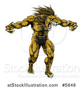 Vector Illustration of a Muscular Angry Lion Roaring with Claws Bared by AtStockIllustration